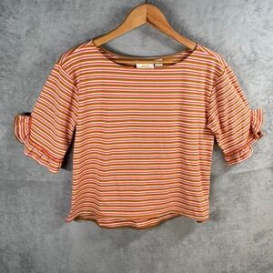 Maeve Anthropologie Striped‎ Ruffle Sleeve Top Womens Medium Orange Pink